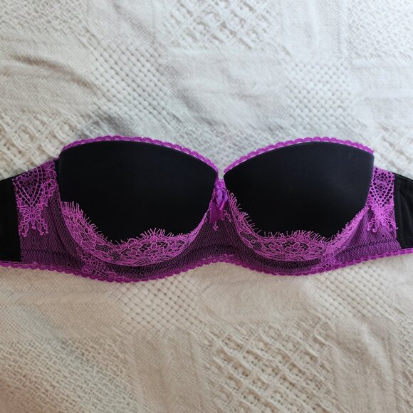 La Senza Black & Purple Lace Underwire Strapless Bra - Picture 2 of 10